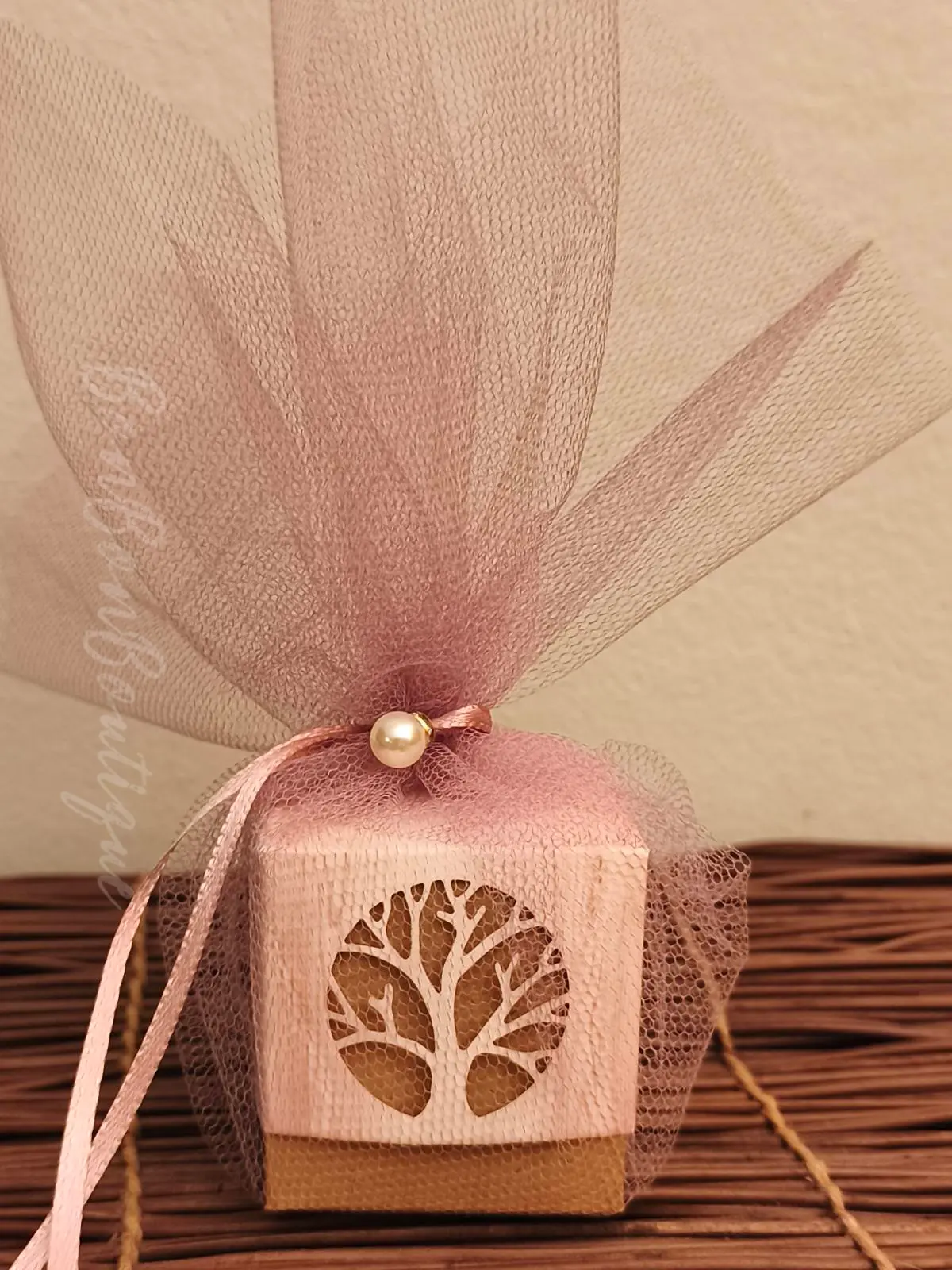 Box Tree (dressed) - μπομπονιέρες, Nude, Ξύλο, Ροζ, Πούδρα (1)
