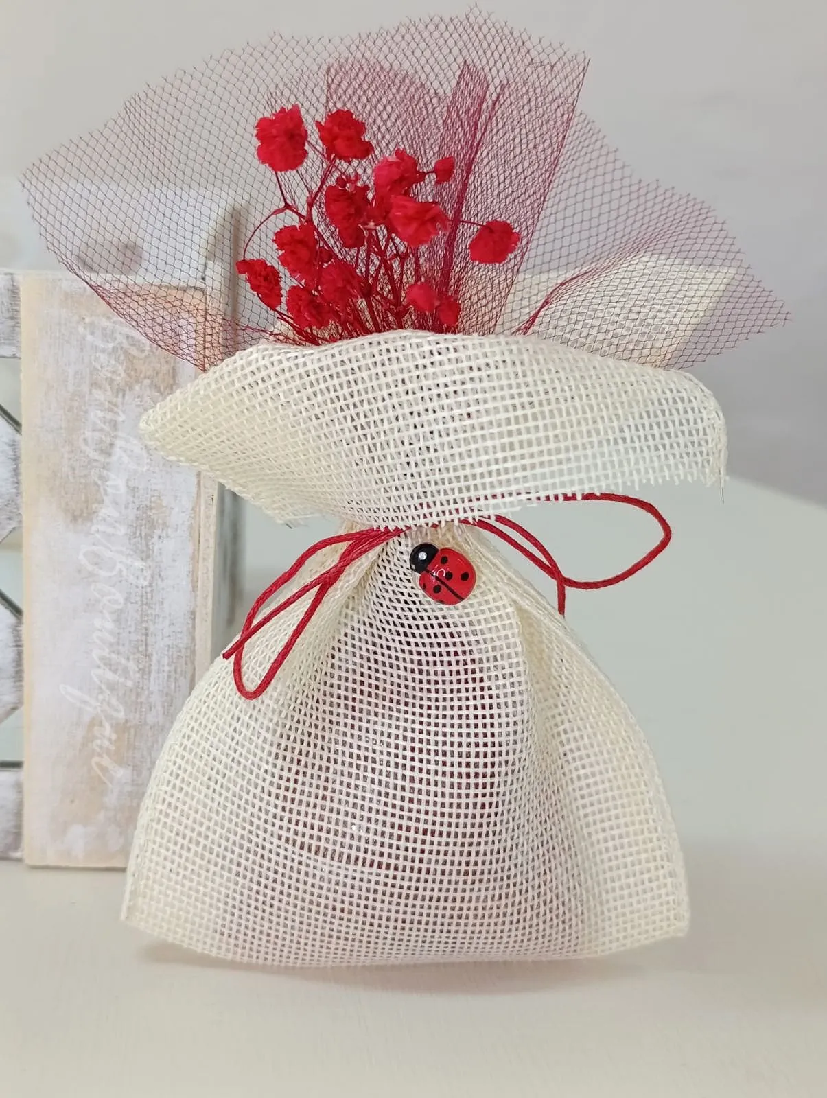 Summer Bouquet (red) - μπομπονιέρες, Εκρού/ Ιβουάρ, Κόκκινο/ Μπορντώ (1)