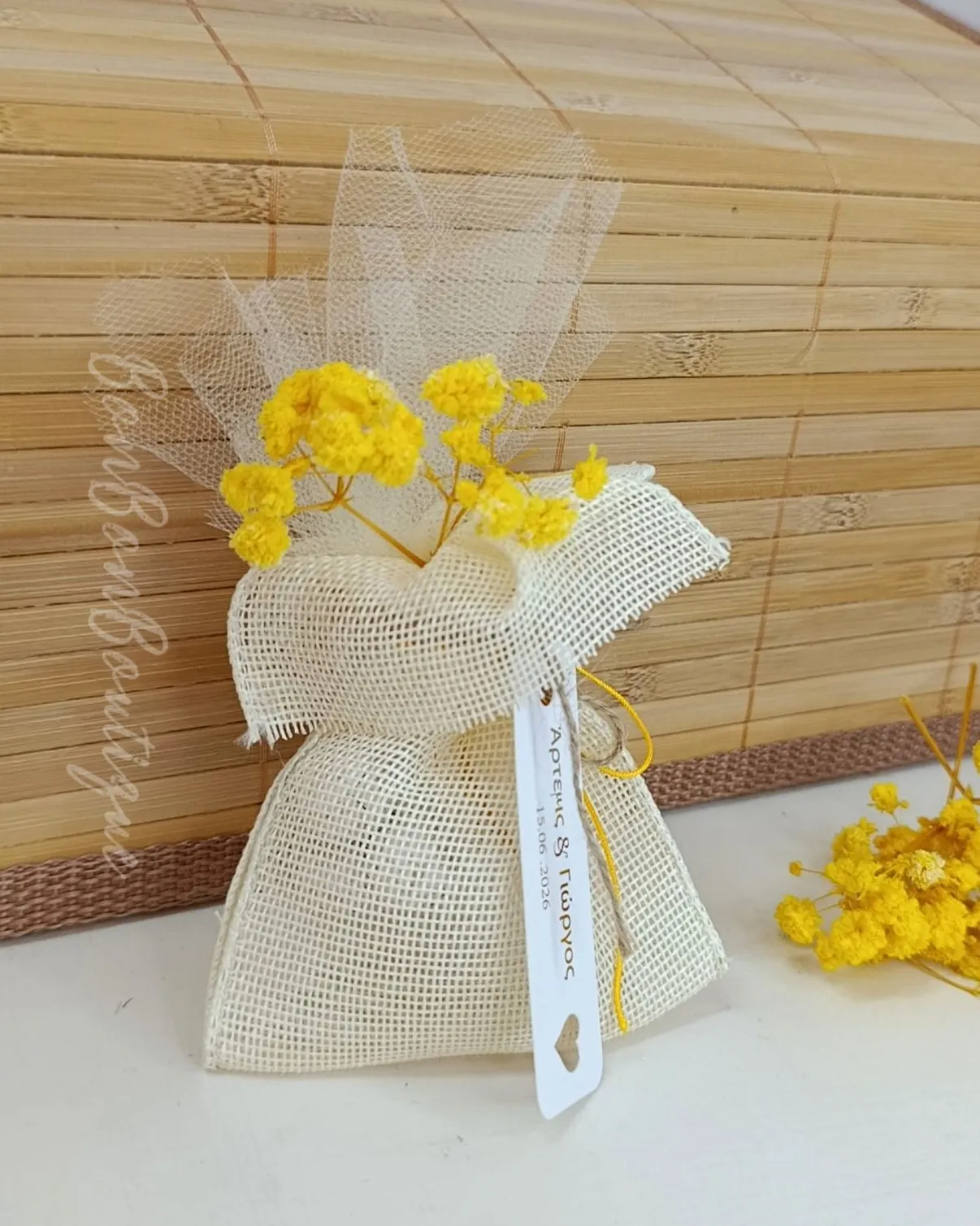Summer Bouquet (yellow) - μπομπονιέρες, Εκρού/ Ιβουάρ, Κίτρινο (1)